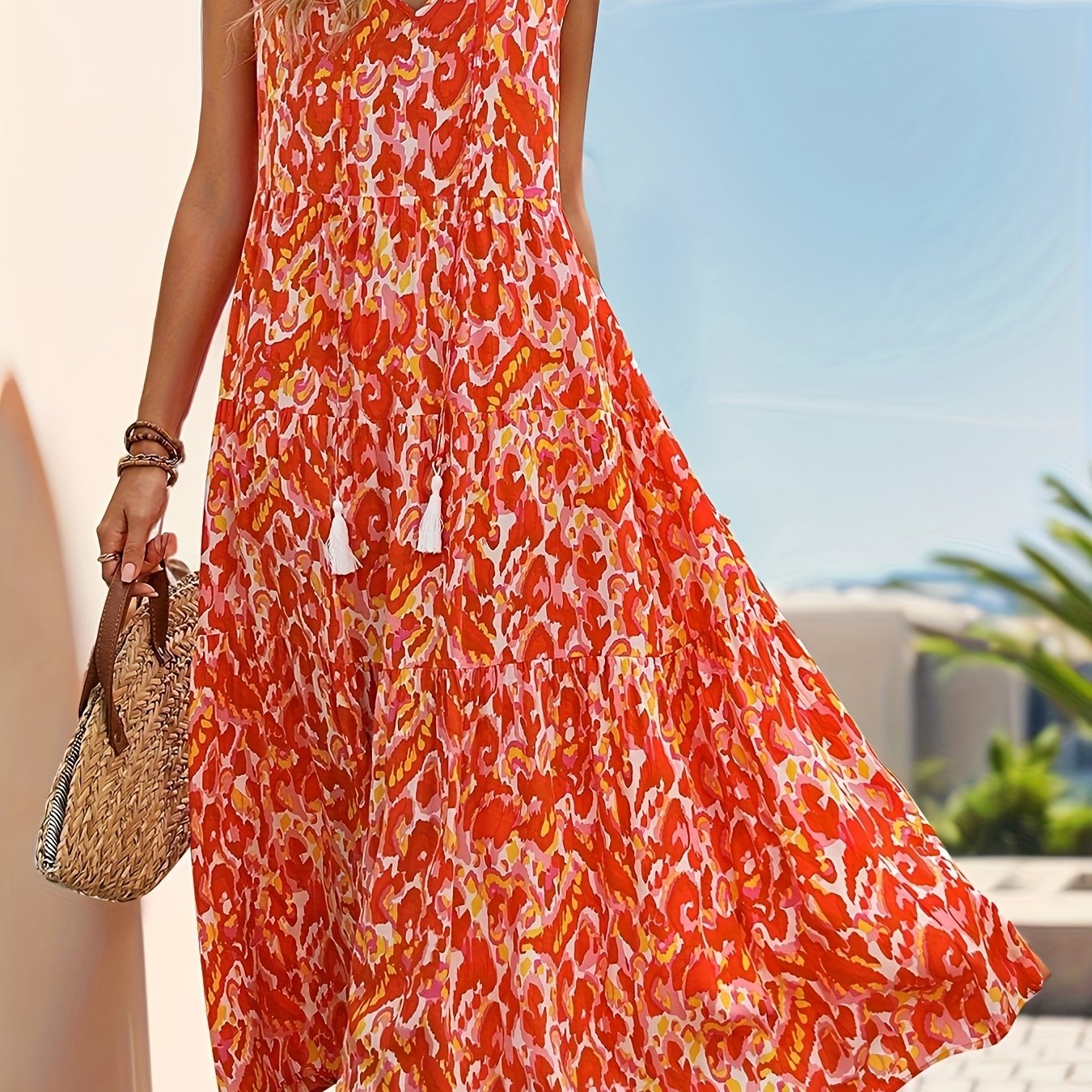 SAIDE™ | S1 SLEEVELESS BOHEMIAN TASSEL DRESS WITH TIE-DYE PRINT