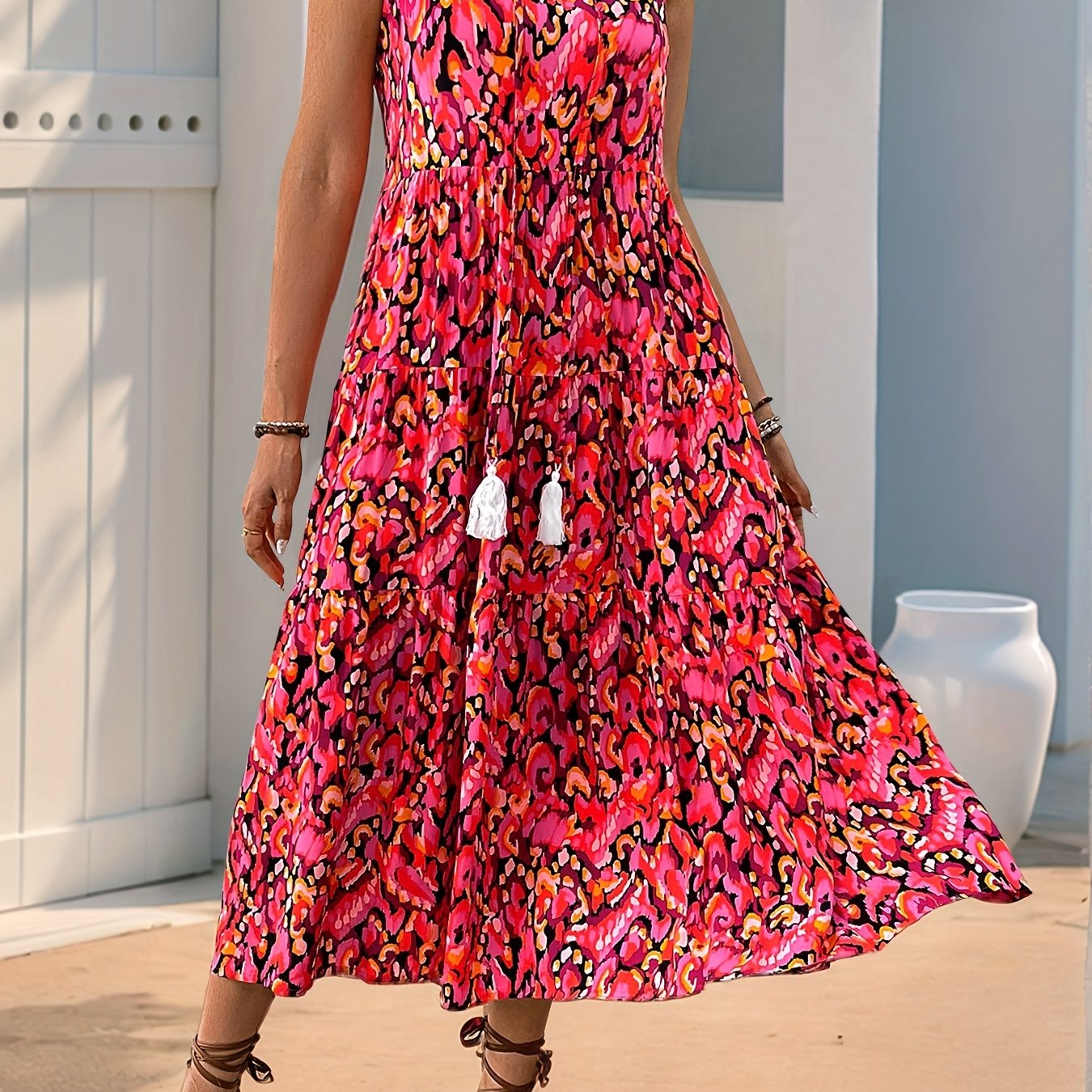 SAIDE™ | S1 SLEEVELESS BOHEMIAN TASSEL DRESS WITH TIE-DYE PRINT