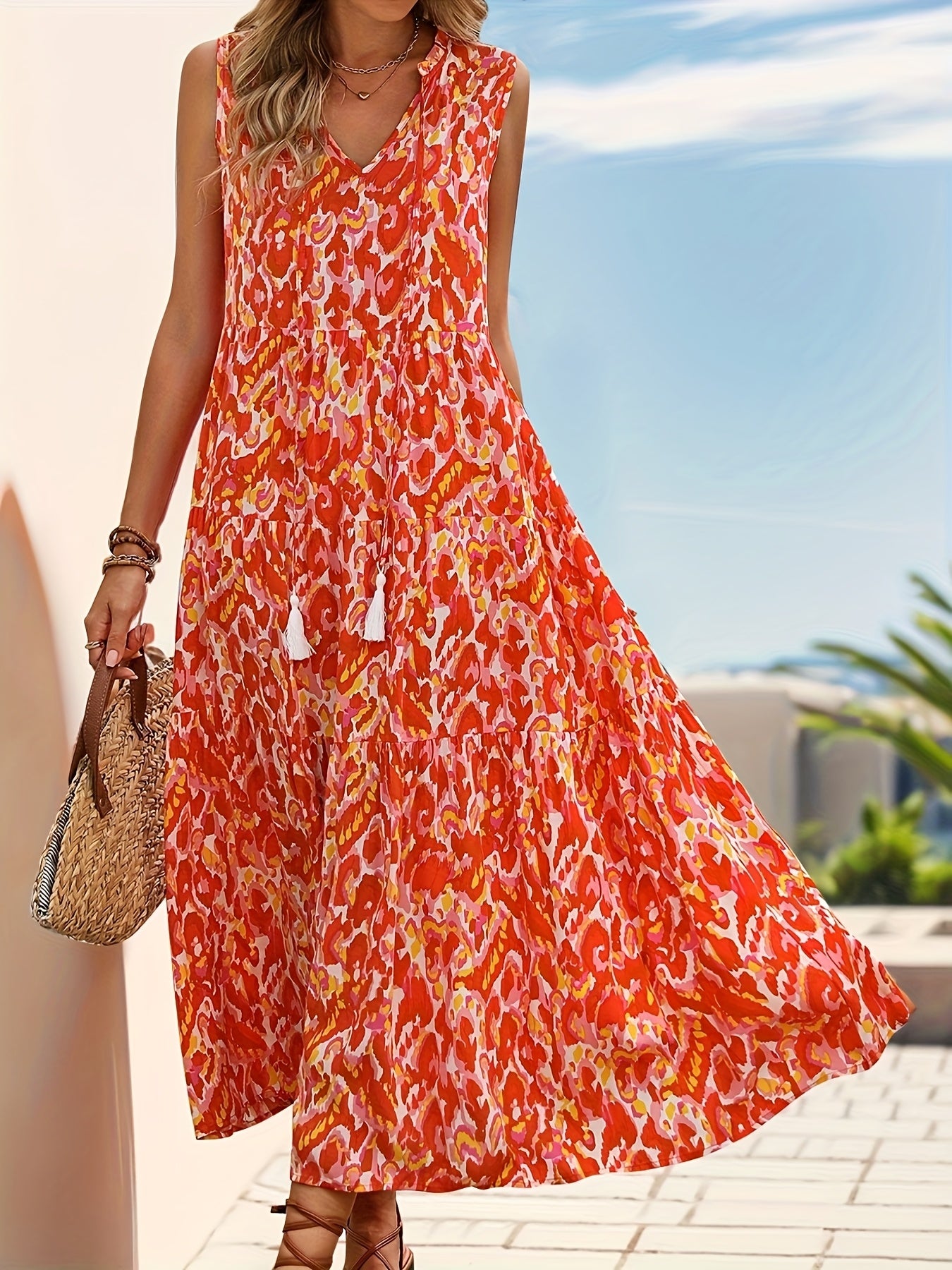 SAIDE™ | S1 SLEEVELESS BOHEMIAN TASSEL DRESS WITH TIE-DYE PRINT
