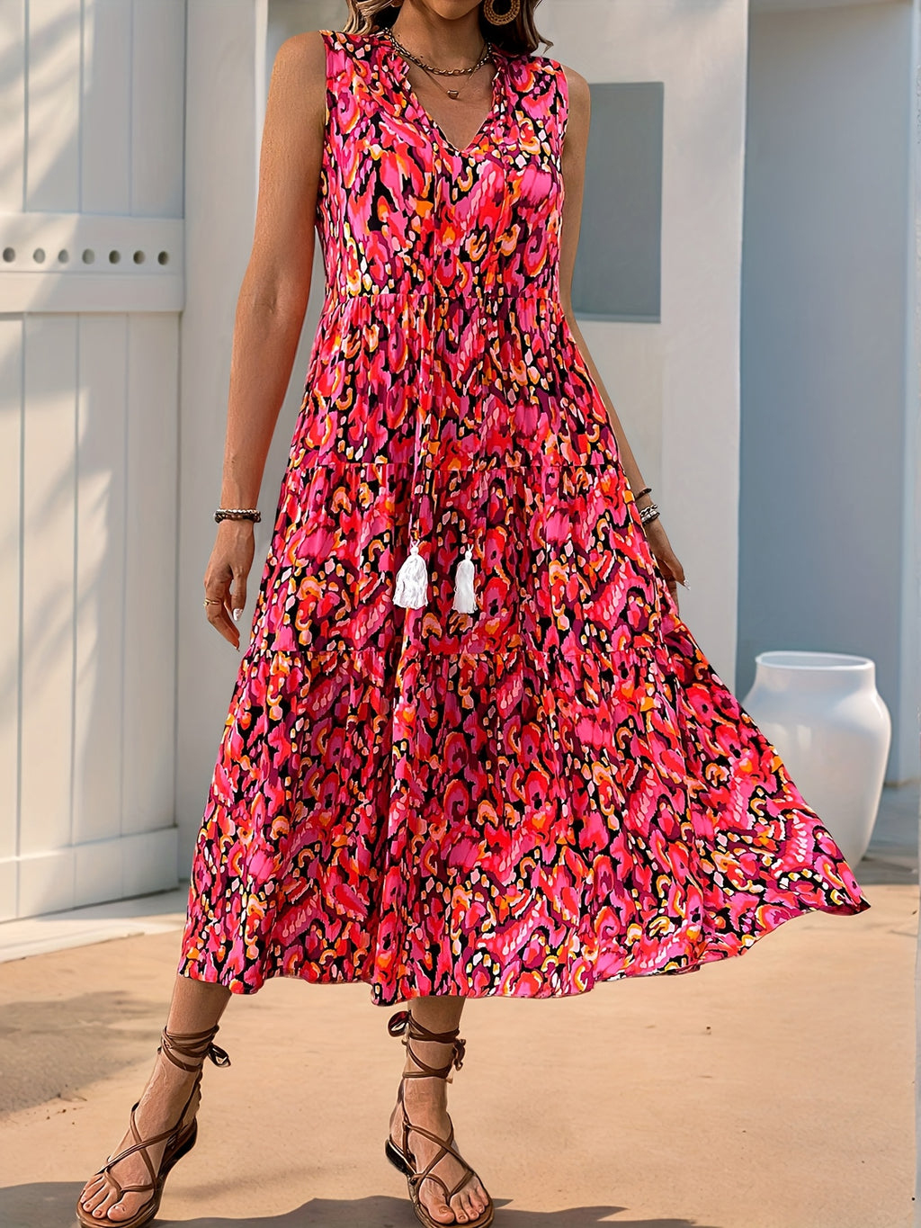 SAIDE™ | S1 SLEEVELESS BOHEMIAN TASSEL DRESS WITH TIE-DYE PRINT