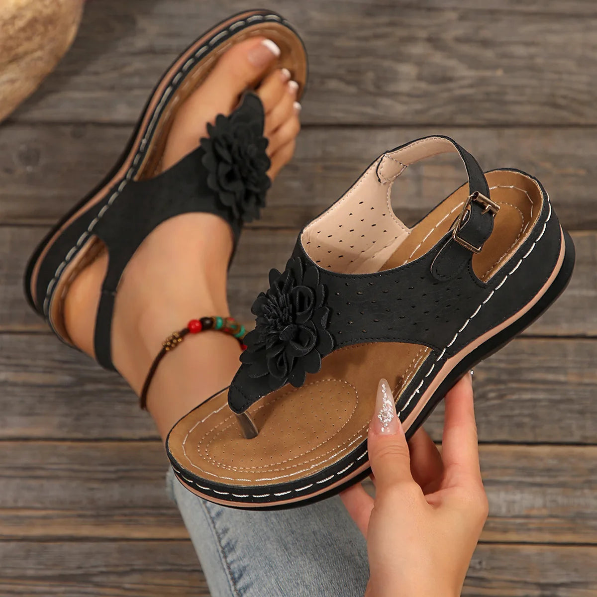 SAIDE™ | S46 SANDALS - SUMMER FLOWER DECORATION WEDGE SANDALS