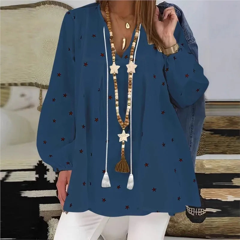SAIDE™ | S156 TOP - BOHO V-NECK PRINT PULLOVER