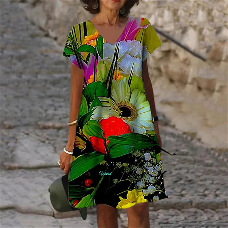 SAIDE™ | S139 DRESS - 3D FLORAL PRINT A-LINE DRESS