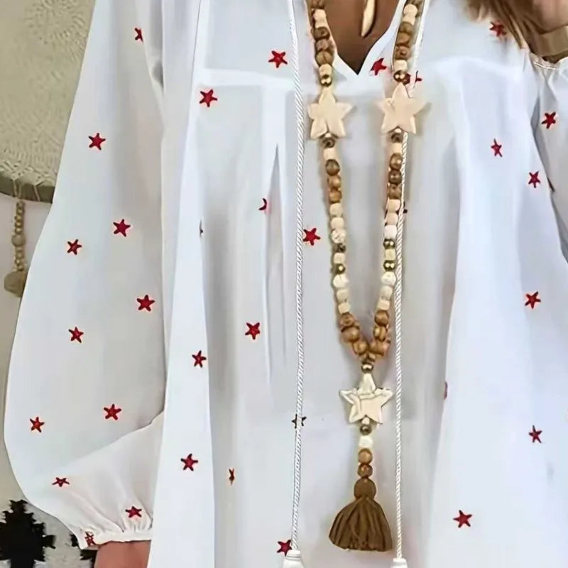 SAIDE™ | S156 TOP - BOHO V-NECK PRINT PULLOVER