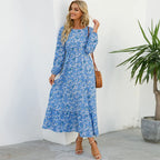 SAIDE™ | S64 DRESS - BOHEMIAN FLORAL PRINT LONG SLEEVE MAXI DRESS