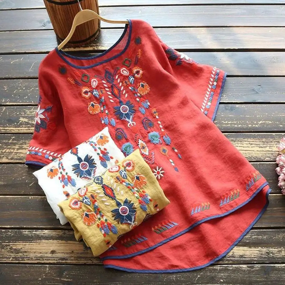 SAIDE™ | S122 SHIRT - EMBROIDERED COTTON CASUAL BLOUSE