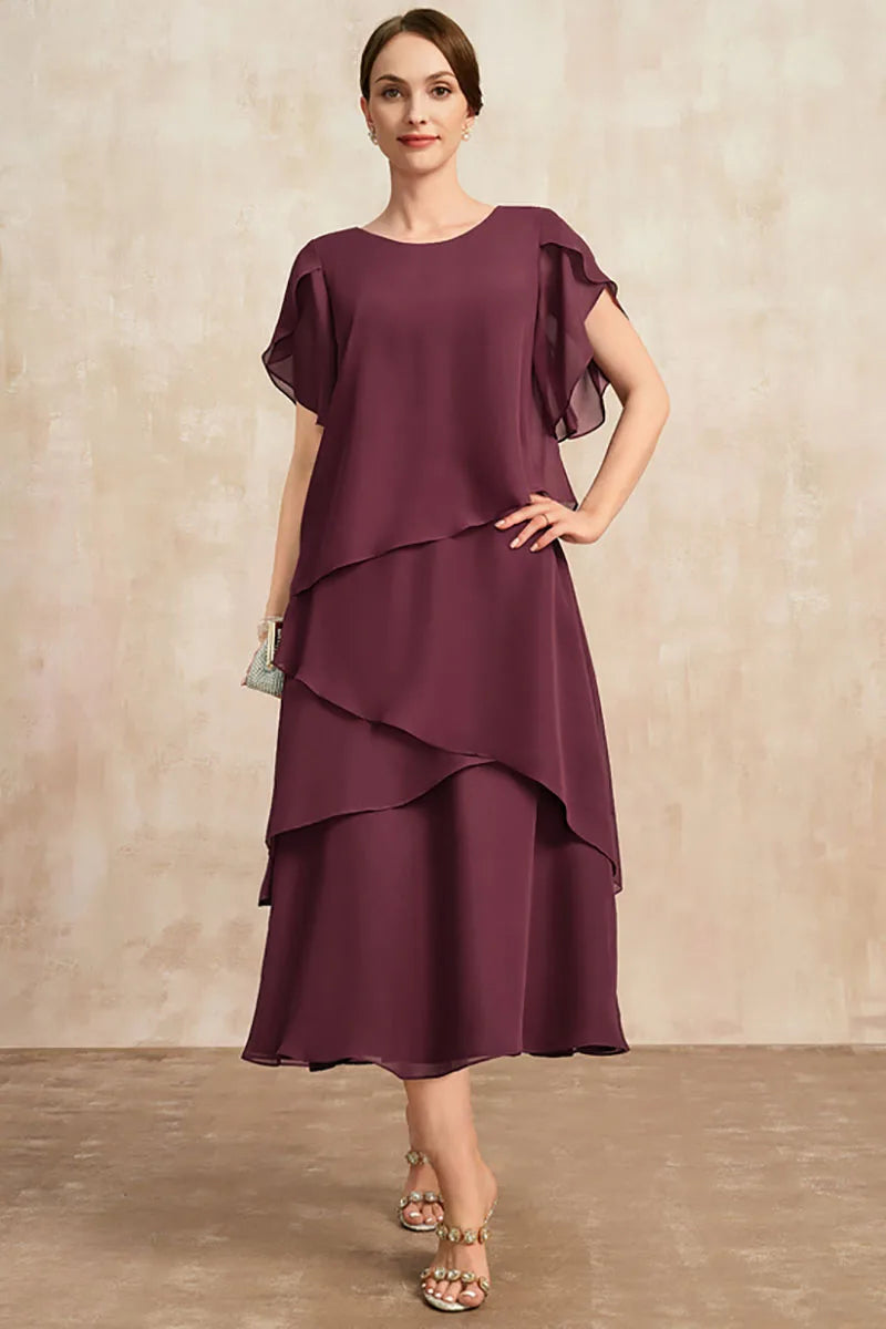 SAIDE™ | S76 DRESS - PLUS SIZE CHIFFON ELEGANT O-NECK LAYERED PETAL SLEEVE MAXI DRESS