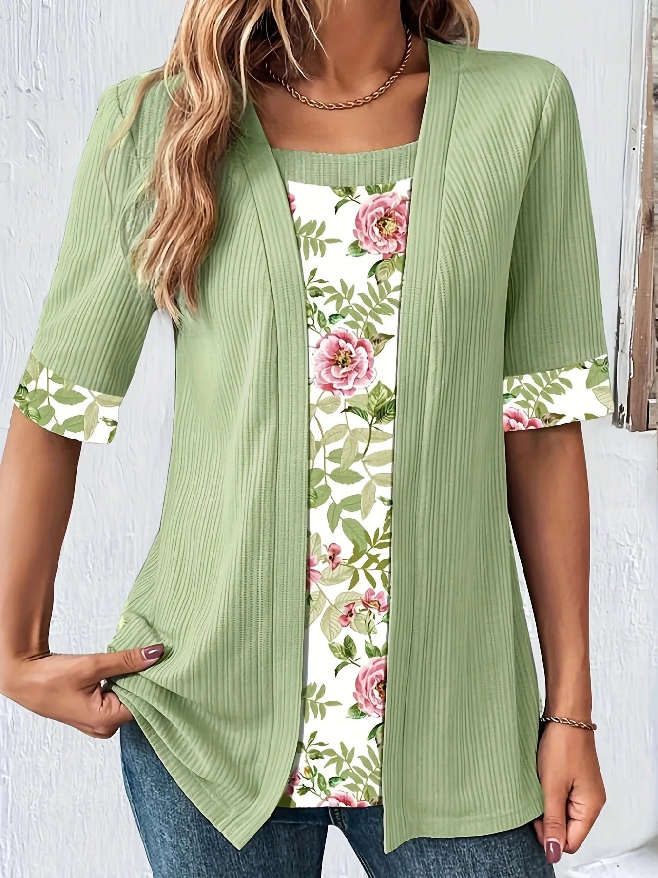 SAIDE™ | S124 SHIRT - PLUS SIZE PATCHWORK SQUARE NECK TOP