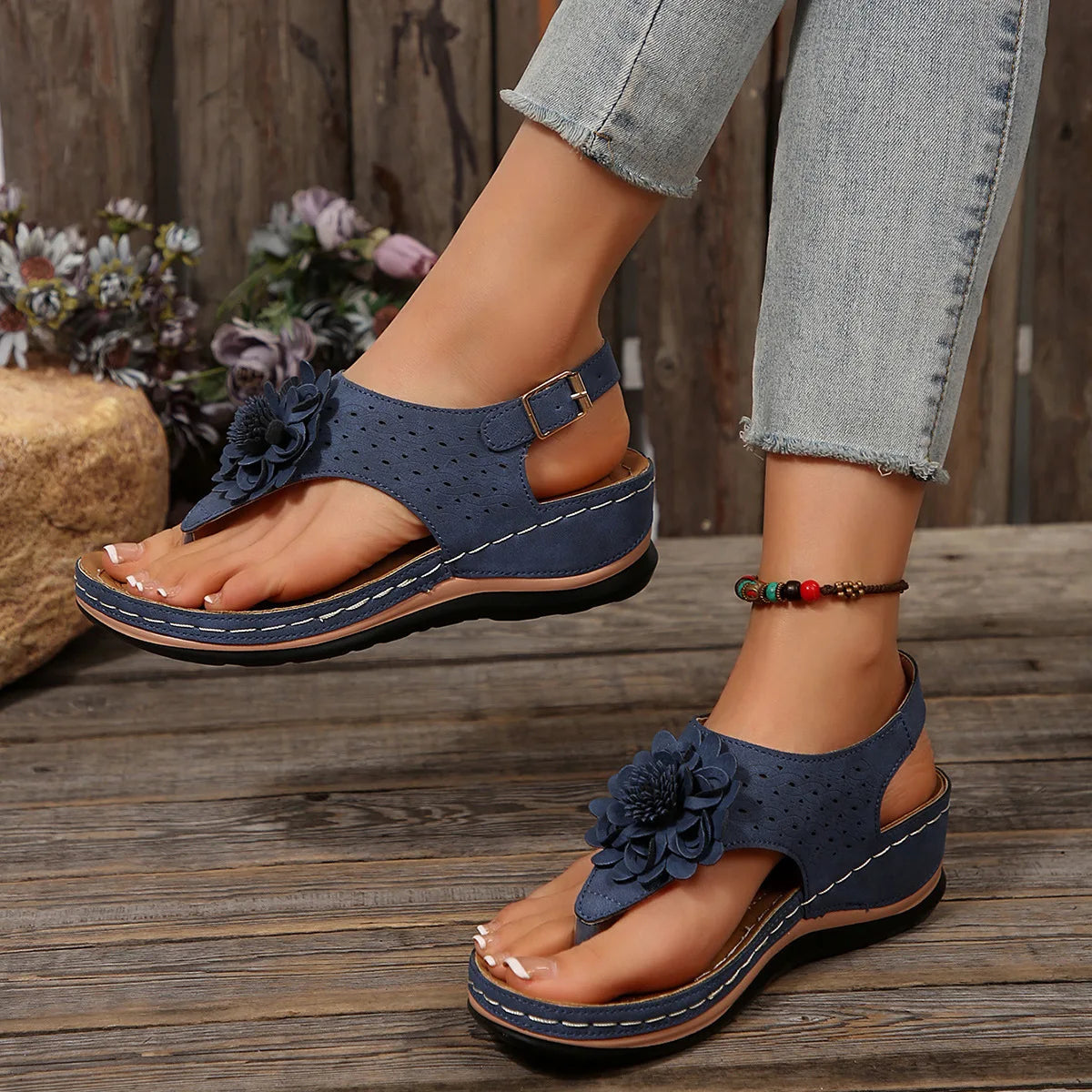 SAIDE™ | S46 SANDALS - SUMMER FLOWER DECORATION WEDGE SANDALS