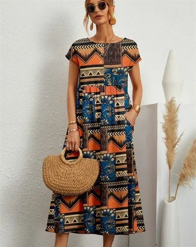 SAIDE™ | S40 DRESS - COTTON LINEN SHORT SLEEVE MAXI DRESS