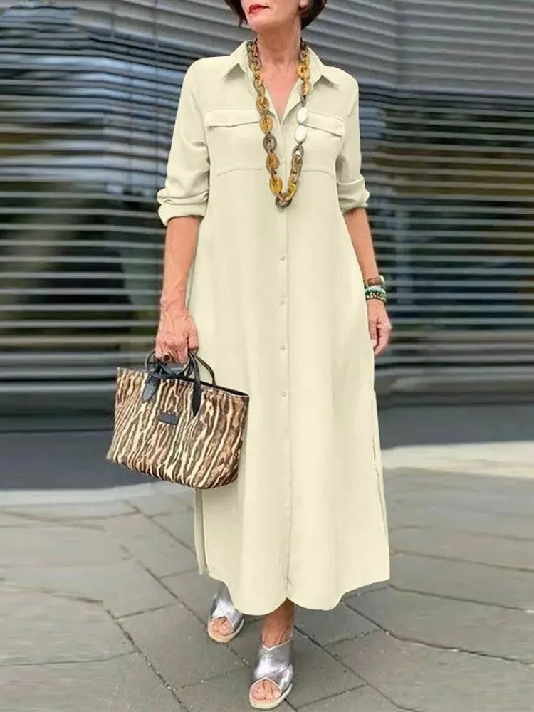 SAIDE™ | S109 DRESS - ELEGANT BUTTON UP LONG SLEEVE CASUAL DRESS