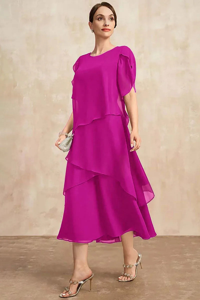 SAIDE™ | S76 DRESS - PLUS SIZE CHIFFON ELEGANT O-NECK LAYERED PETAL SLEEVE MAXI DRESS