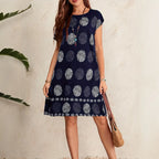 SAIDE™ | S59 DRESS - RANDOM ABSTRACT PRINT SHORT SLEEVE A-LINE MIDI DRESS