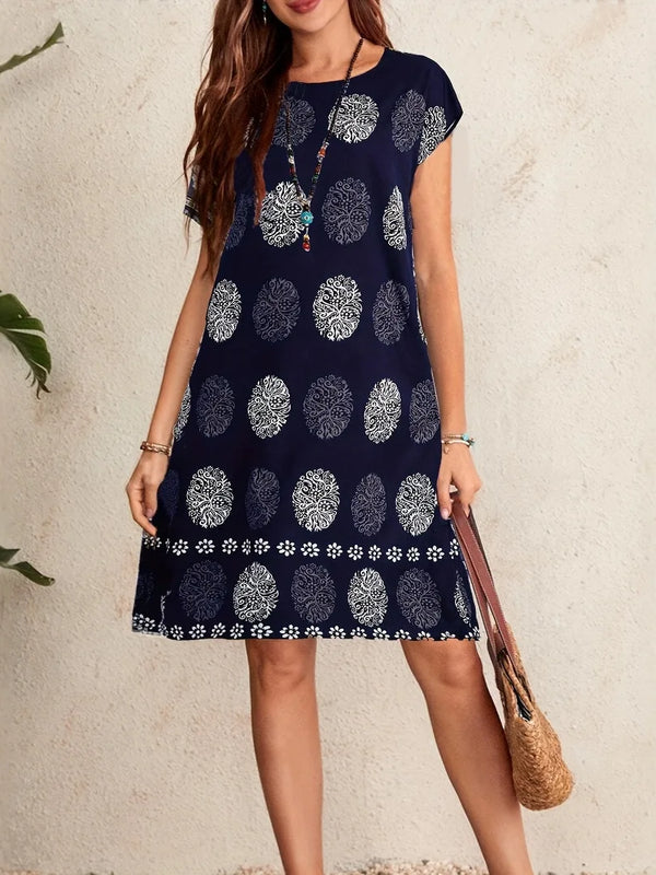 SAIDE™ | S59 DRESS - RANDOM ABSTRACT PRINT SHORT SLEEVE A-LINE MIDI DRESS
