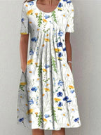 SAIDE™ | S134 DRESS - PRINTED O-NECK MID-CALF CASUAL DRESS
