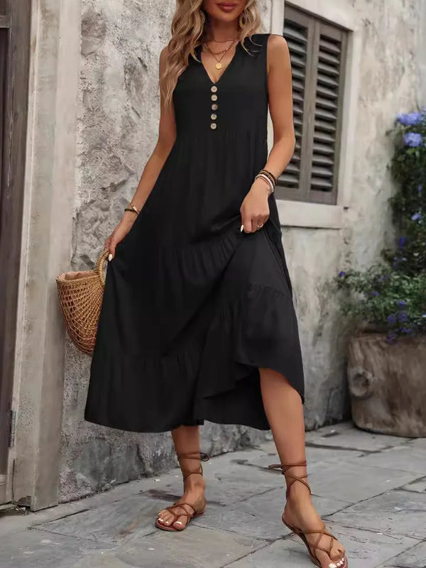 SAIDE™ | S87 DRESS - FASHION SLEEVELESS V-NECK SOLID MIDI DRESS