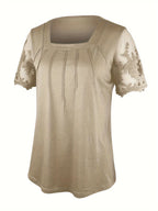 SAIDE™ | S107 TOP - ELEGANT KNITTED SQUARE NECK SHORT SLEEVE MESH TOP