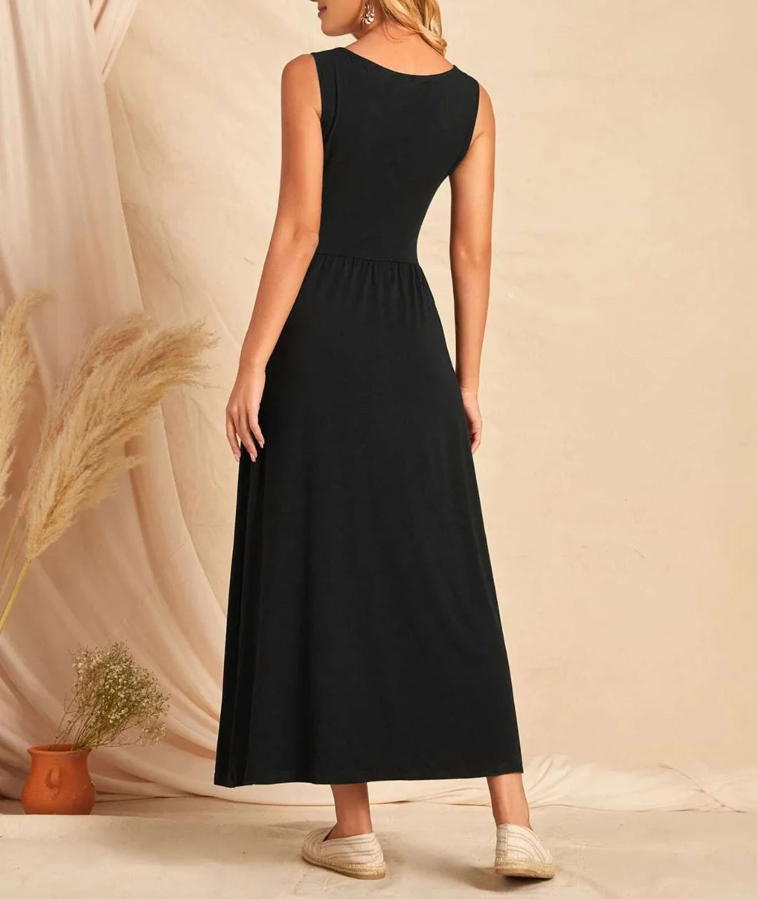SAIDE™ | S34 DRESS - SLEEVELESS SOLID COLOR POCKET MIDI DRESS