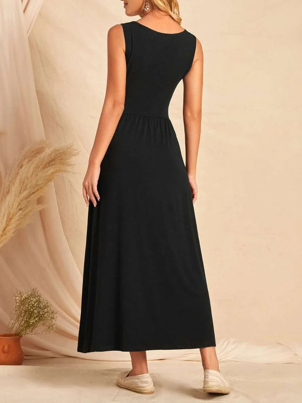 SAIDE™ | S34 DRESS - SLEEVELESS SOLID COLOR POCKET MIDI DRESS