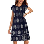 SAIDE™ | S59 DRESS - RANDOM ABSTRACT PRINT SHORT SLEEVE A-LINE MIDI DRESS