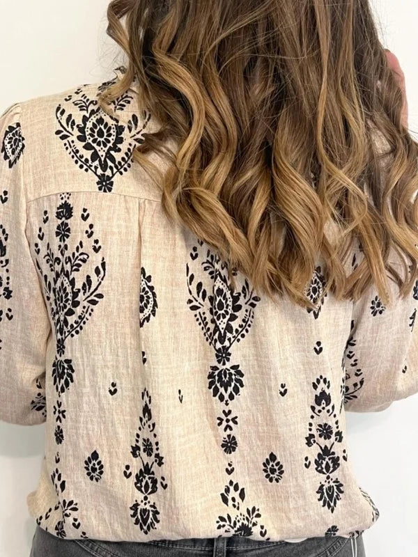 Hover view of SAIDE™ | S202 TOP - PLUS SIZE FRENCH FLORAL LONG SLEEVE BLOUSE