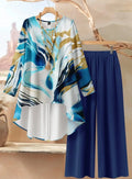 SAIDE™ | S6 TWO PIECE SET - FLORAL PRINT BLOUSE AND WIDE LEG PANTS