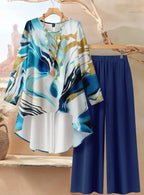 SAIDE™ | S6 TWO PIECE SET - FLORAL PRINT BLOUSE AND WIDE LEG PANTS