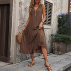 SAIDE™ | S87 DRESS - FASHION SLEEVELESS V-NECK SOLID MIDI DRESS