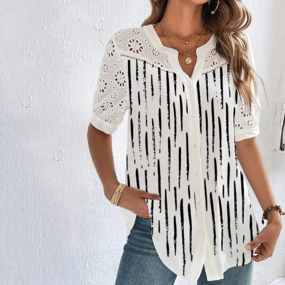 SAIDE™ | S108 TOP - TEMPERAMENT CASUAL LACE SHORT SLEEVE BLOUSE