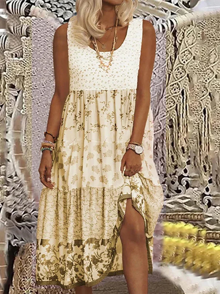 SAIDE™ | S106 DRESS - PLUS SIZE FLORAL SLEEVELESS BOHEMIAN BEACH DRESS