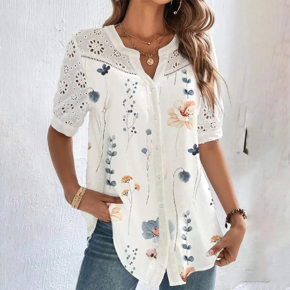 SAIDE™ | S108 TOP - TEMPERAMENT CASUAL LACE SHORT SLEEVE BLOUSE