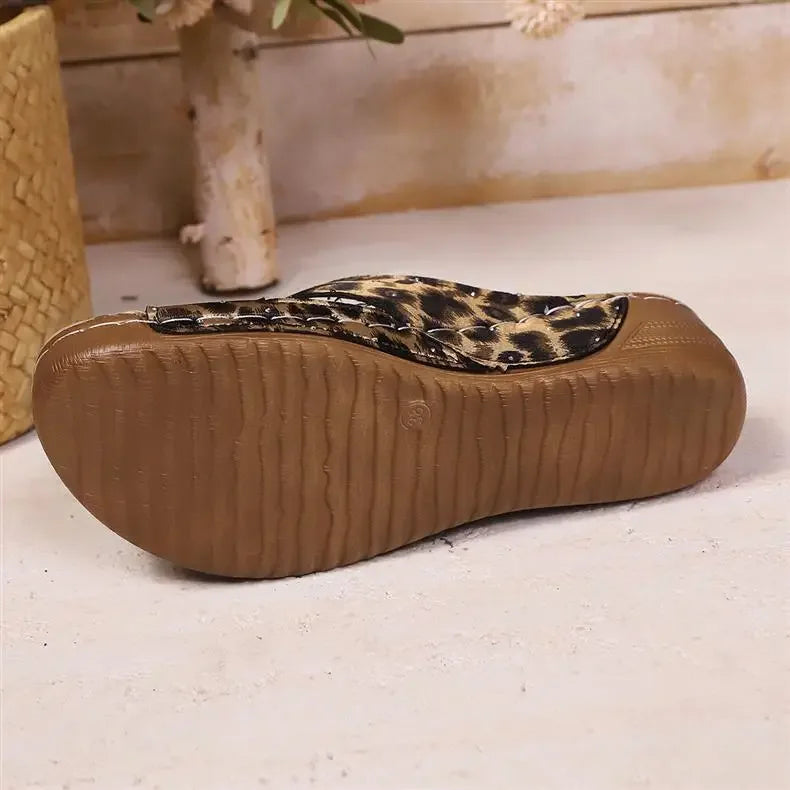 SAIDE™ | S11 SANDALS - LEOPARD PRINT WEDGE SANDALS