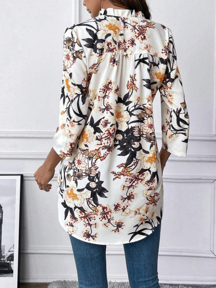 SAIDE™ | S4 FLORAL SHIRT - ELEGANT V-NECK SPRING AUTUMN TOP