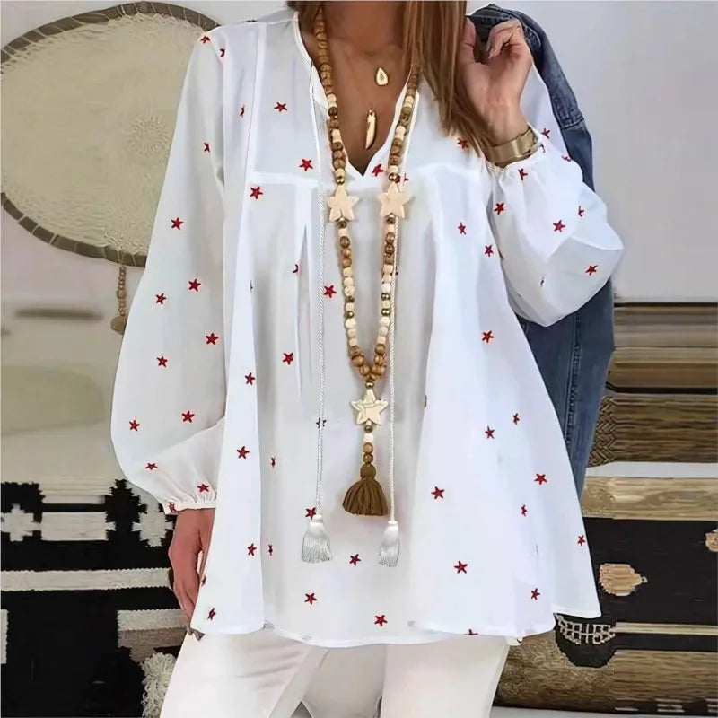 SAIDE™ | S156 TOP - BOHO V-NECK PRINT PULLOVER