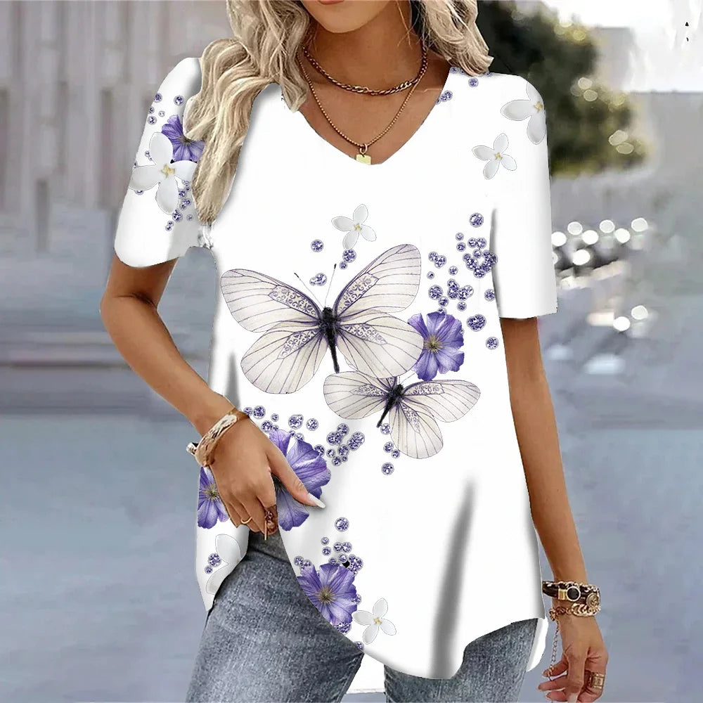 SAIDE™ | S130 TEE - 3D BUTTERFLY PRINT V-NECK T-SHIRT
