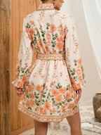 SAIDE™ | S115 DRESS - FLORAL PRINT BELTED WAIST LANTERN SLEEVE DRESS