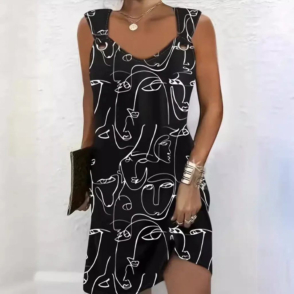 SAIDE™ | S44 DRESS - SUMMER STREET FASHION 3D ABSTRACT PRINT BUTTON DESIGN DRESS