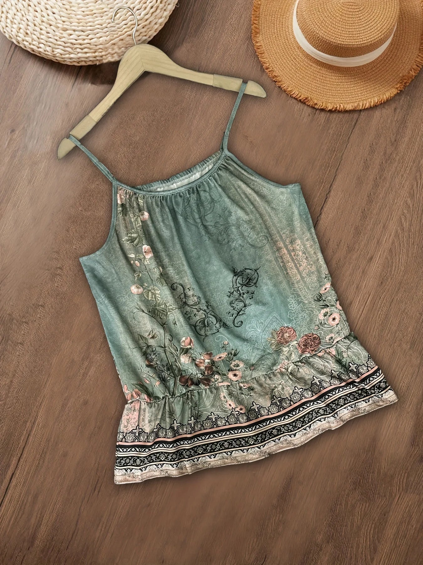 SAIDE™ | S20 CAMI - FLORAL PRINT GATHERED WAIST CAMI TOP