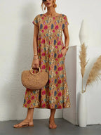 SAIDE™ | S40 DRESS - COTTON LINEN SHORT SLEEVE MAXI DRESS