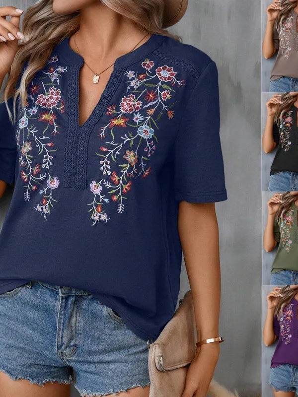 SAIDE™ | S27 BLOUSE - FLORAL LACE PATCHWORK SHORT SLEEVE BLOUSE
