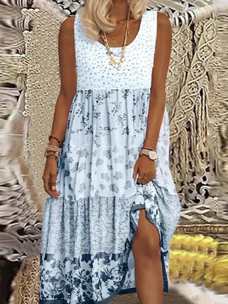 SAIDE™ | S106 DRESS - PLUS SIZE FLORAL SLEEVELESS BOHEMIAN BEACH DRESS