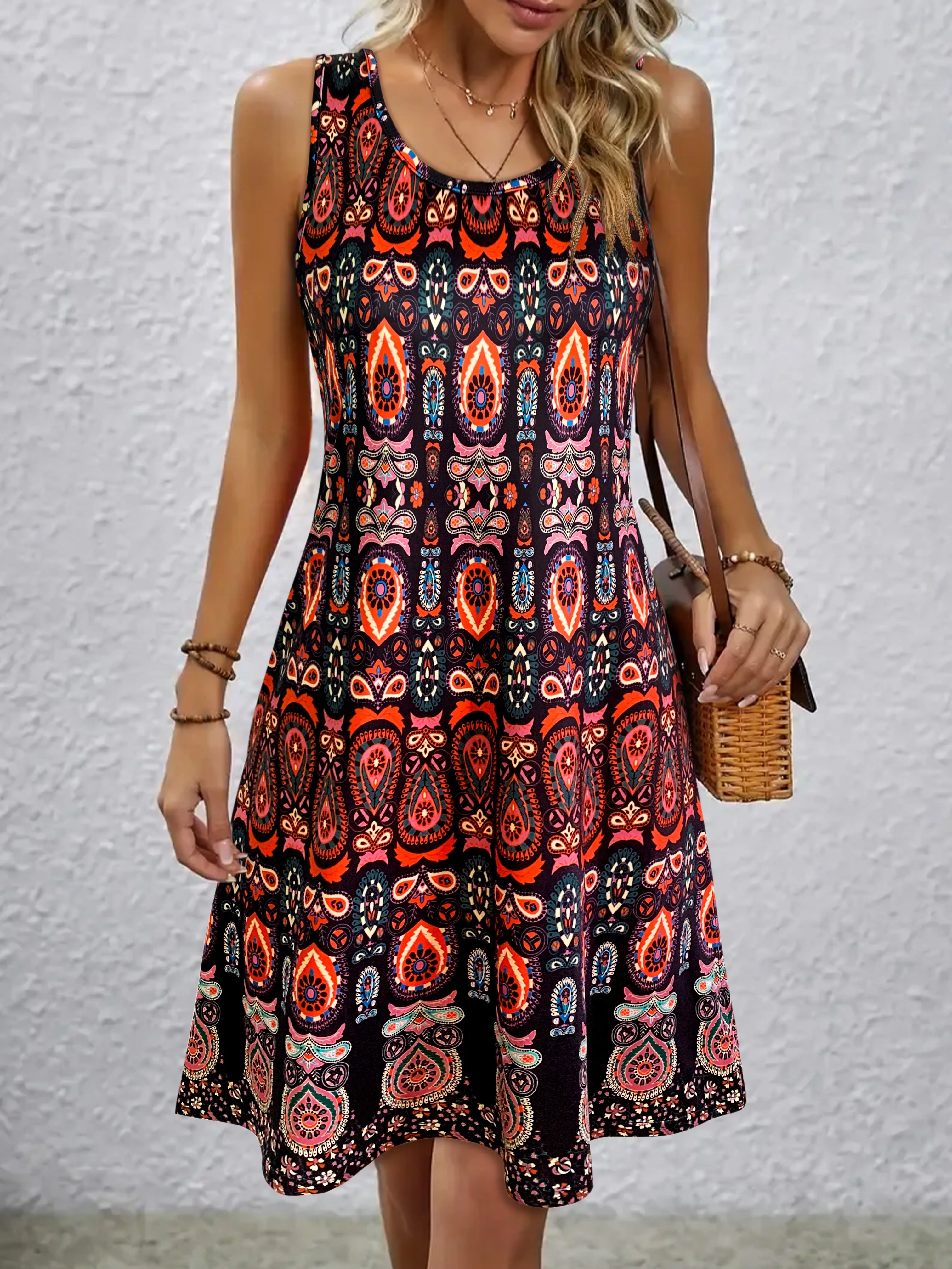 SAIDE™ | S45 DRESS - VINTAGE ALL-OVER PRINT SLEEVELESS OFF-SHOULDER SUNDRESS
