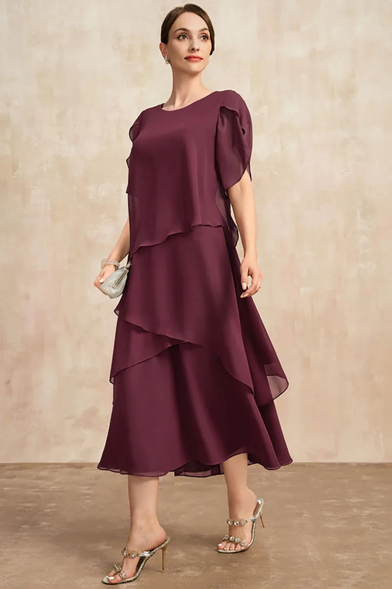 SAIDE™ | S76 DRESS - PLUS SIZE CHIFFON ELEGANT O-NECK LAYERED PETAL SLEEVE MAXI DRESS
