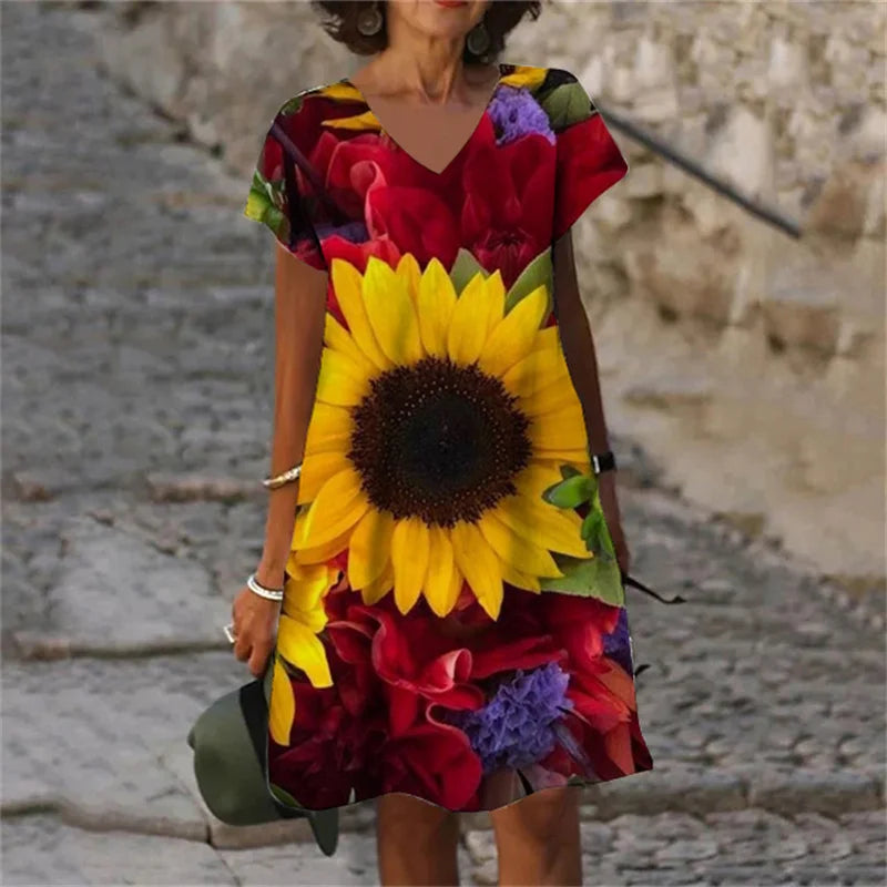 SAIDE™ | S139 DRESS - 3D FLORAL PRINT A-LINE DRESS