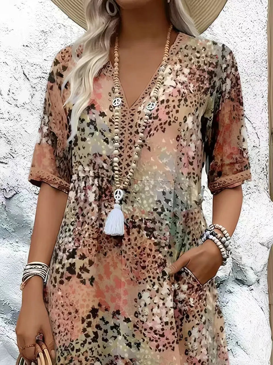 SAIDE™ | S8 DRESS - FLORAL V-NECK EMBROIDERED LACE DRESS