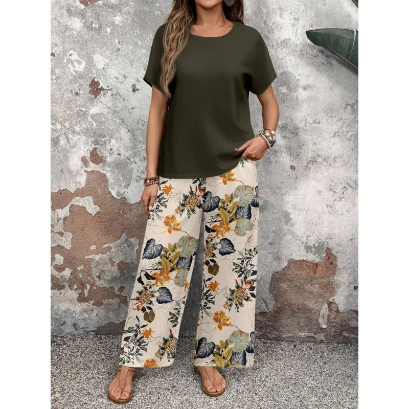 SAIDE™ | S37 TWO PIECE SET - CASUAL PRINT KNITTED TOP AND PANTS SET
