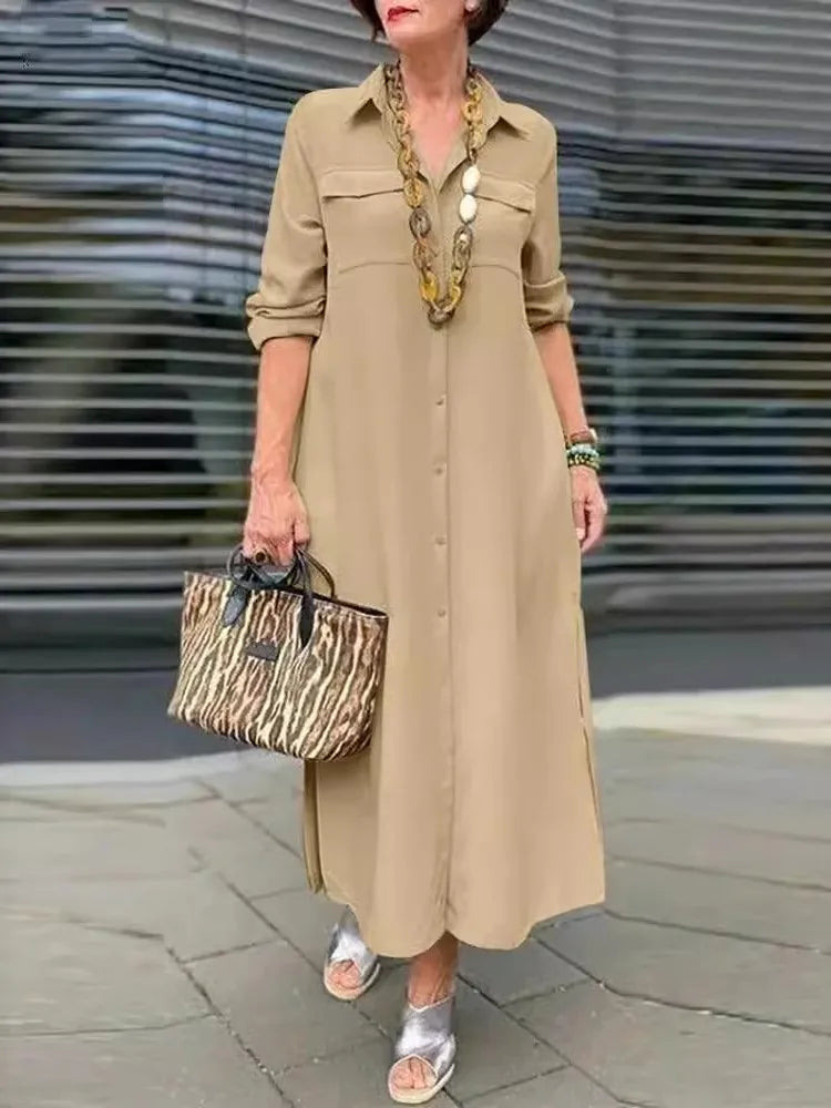 SAIDE™ | S109 DRESS - ELEGANT BUTTON UP LONG SLEEVE CASUAL DRESS