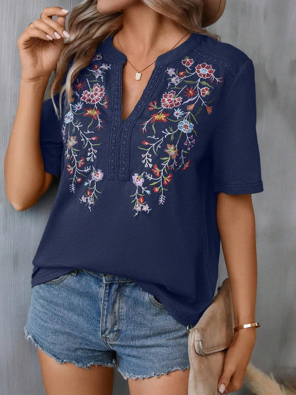 SAIDE™ | S27 BLOUSE - FLORAL LACE PATCHWORK SHORT SLEEVE BLOUSE