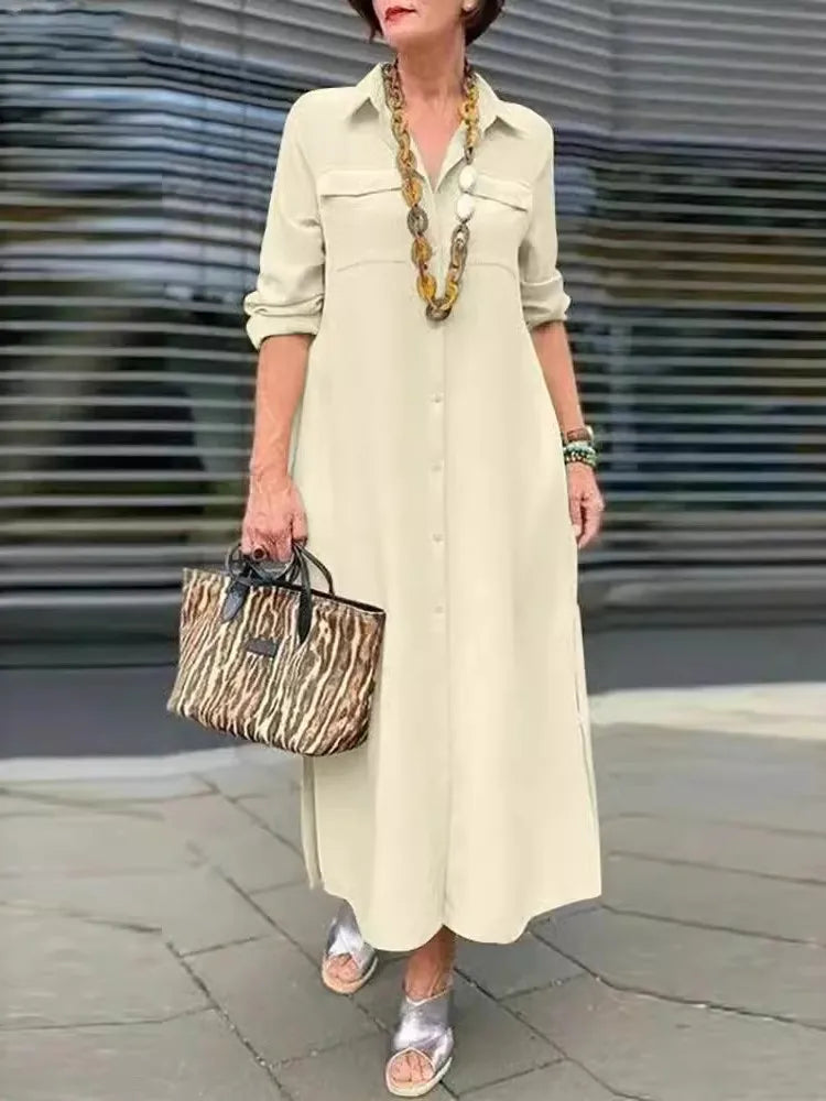 SAIDE™ | S109 DRESS - ELEGANT BUTTON UP LONG SLEEVE CASUAL DRESS