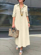 SAIDE™ | S109 DRESS - ELEGANT BUTTON UP LONG SLEEVE CASUAL DRESS
